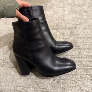 Leather Black Heeled Ankle Booties - NWOT